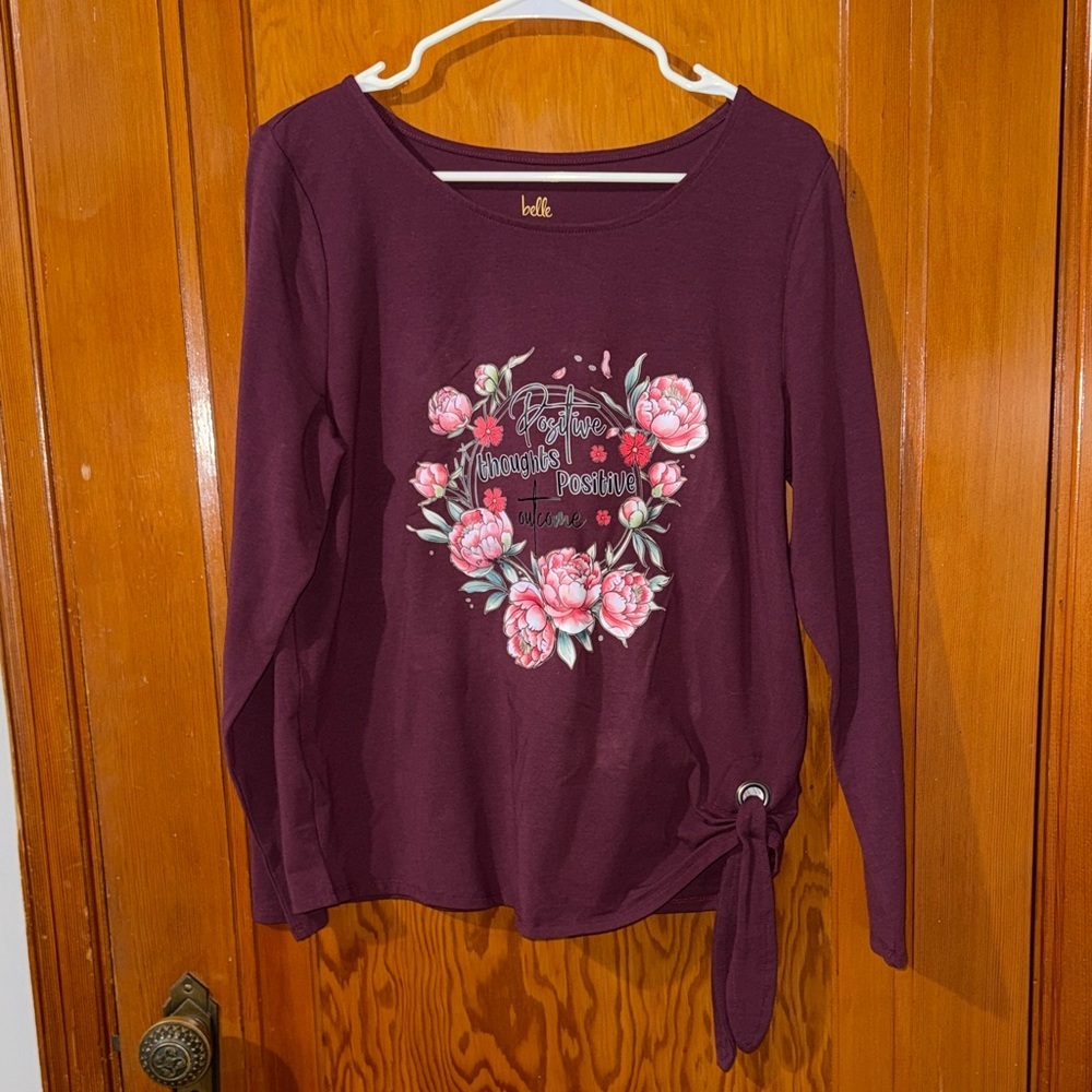 Women's Burgundy Floral Long Sleeve Top